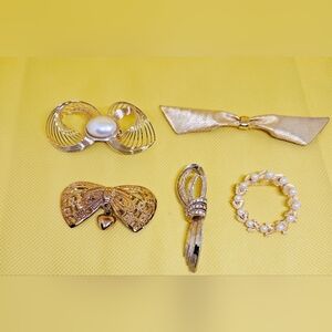Brooches Vintage Lot of 5 Gold Tone Pins Jewelry